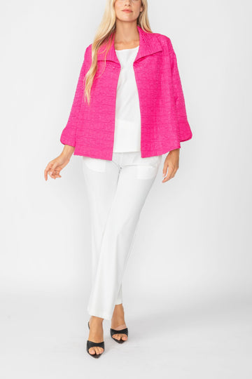 Fuchsia Solid Jacquard Open Front Jacket